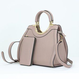 Mauve Faux Leather Purse and Wallet 2 in 1 Set Tote Cross Body Shoulder Hand Bag